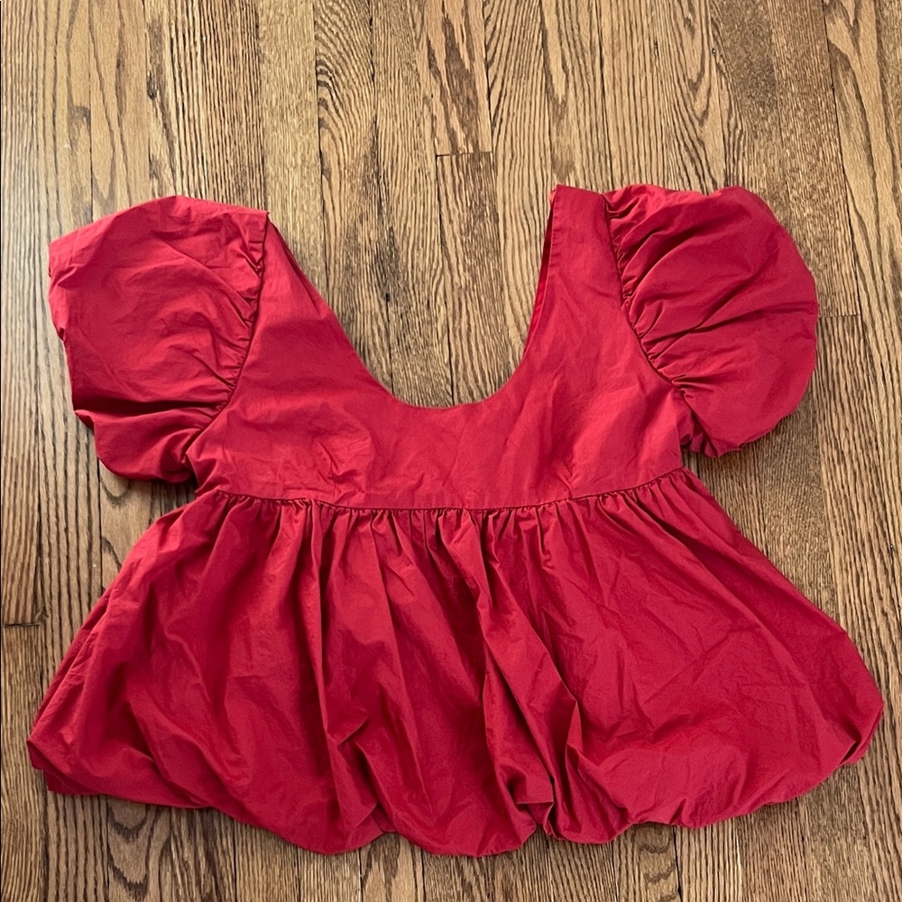 Crimson Puff Sleeve Blouse